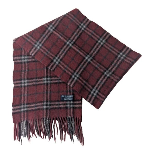 BURBERRY London Classic Nova Check Knit 100% Cashmere Neck Warmer Maroon SCARF - Picture 1 of 8